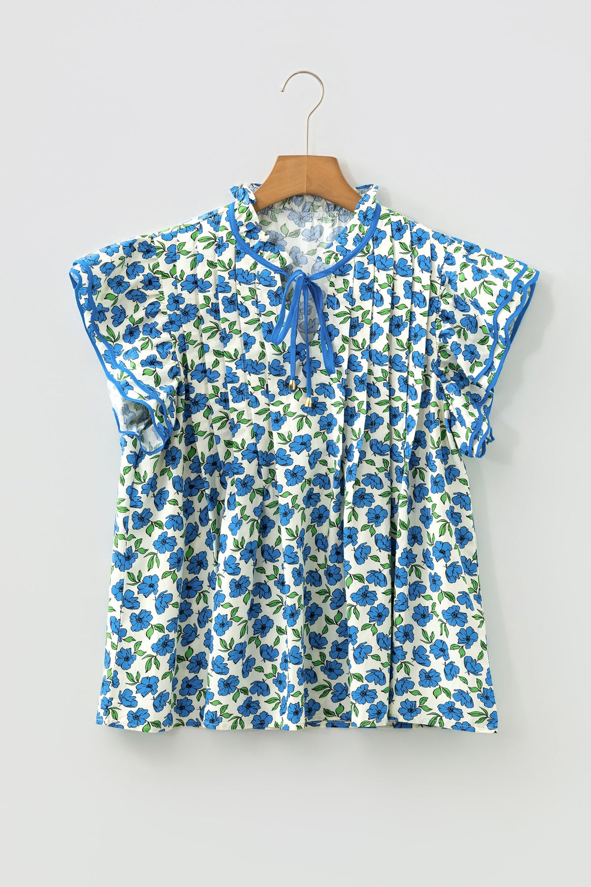 Tiered Floral Flutter-Sleeve Blouse