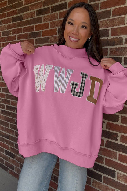 WWJD Patchwork Mock Neck Sweatshirt