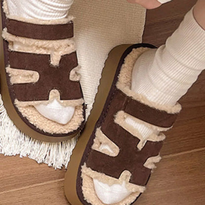 Fluffy Platform Velcro Slippers