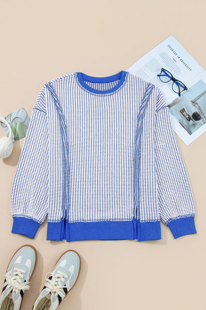 Waffle-Knit Exposed-Seam Side-Slit Top