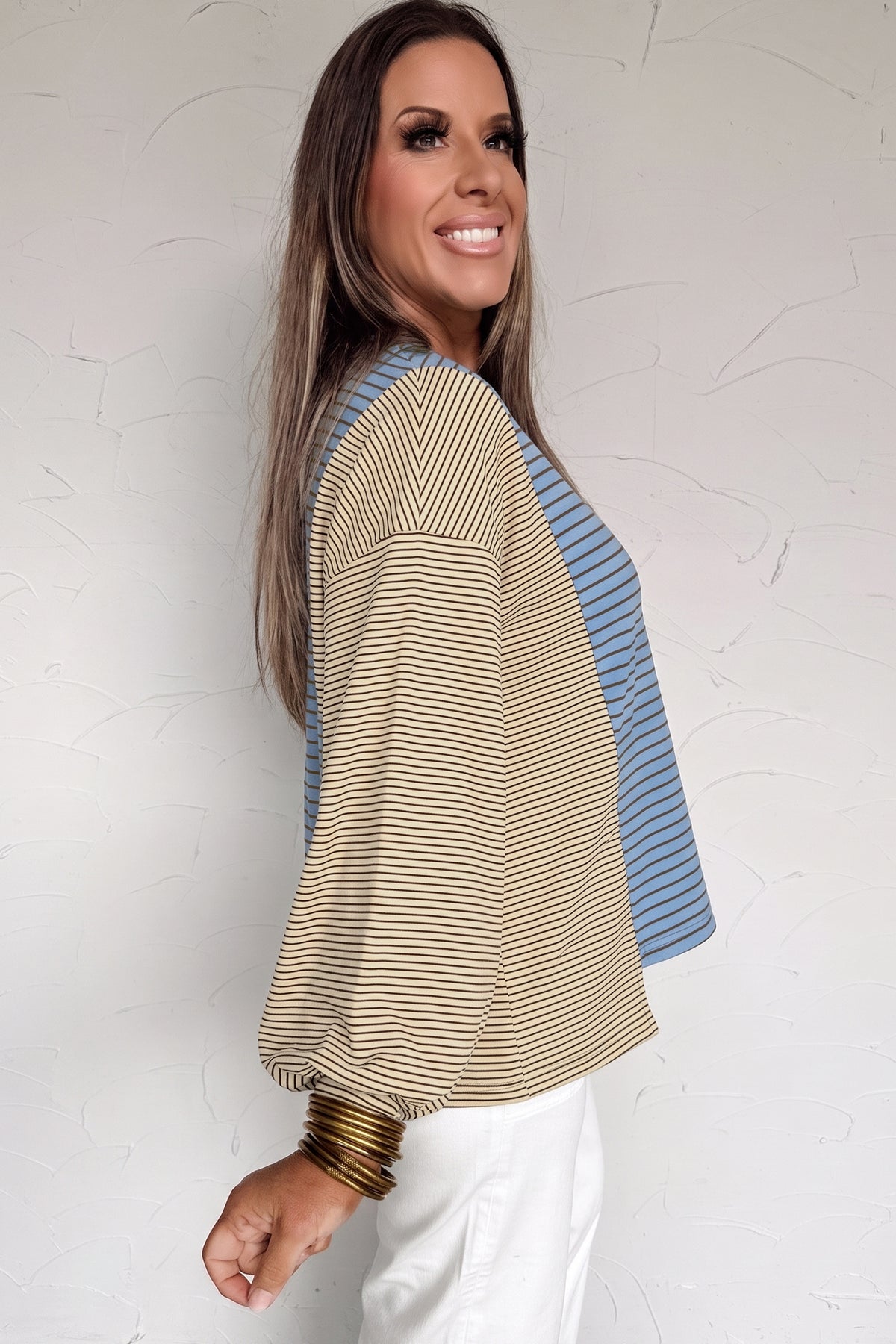 Striped Colorblock Crewneck Pullover