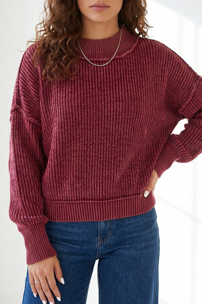 Red Dahlia Ribbed High-Neck Sweater
