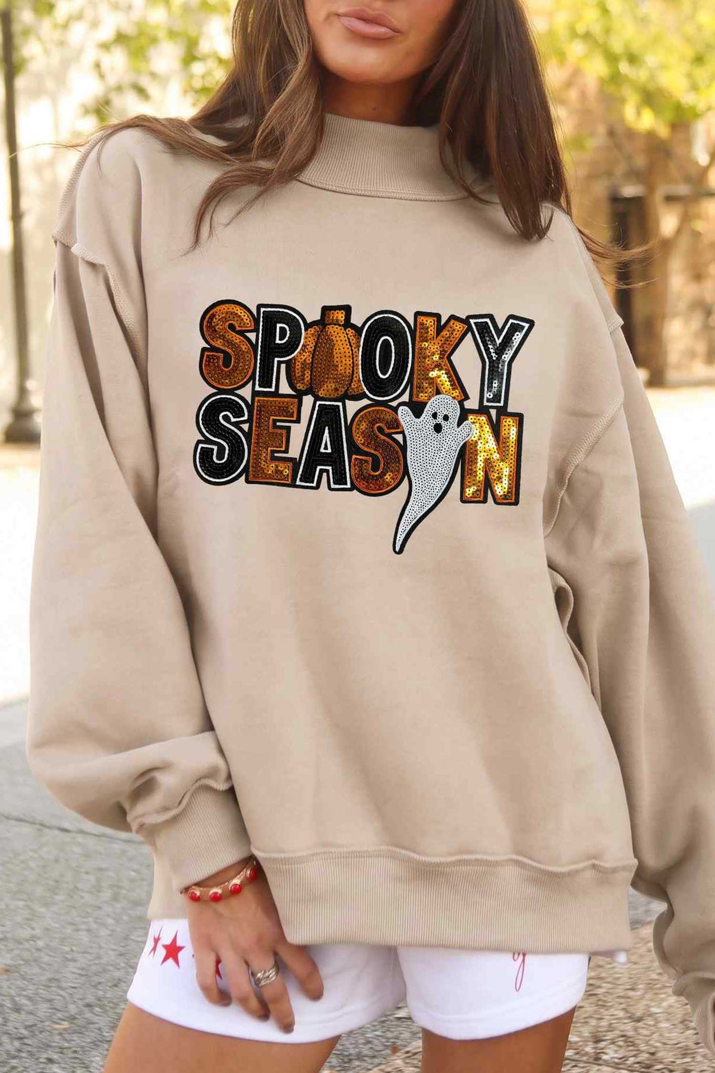 Spooky Season Sequin Mock Neck Sweatshirt