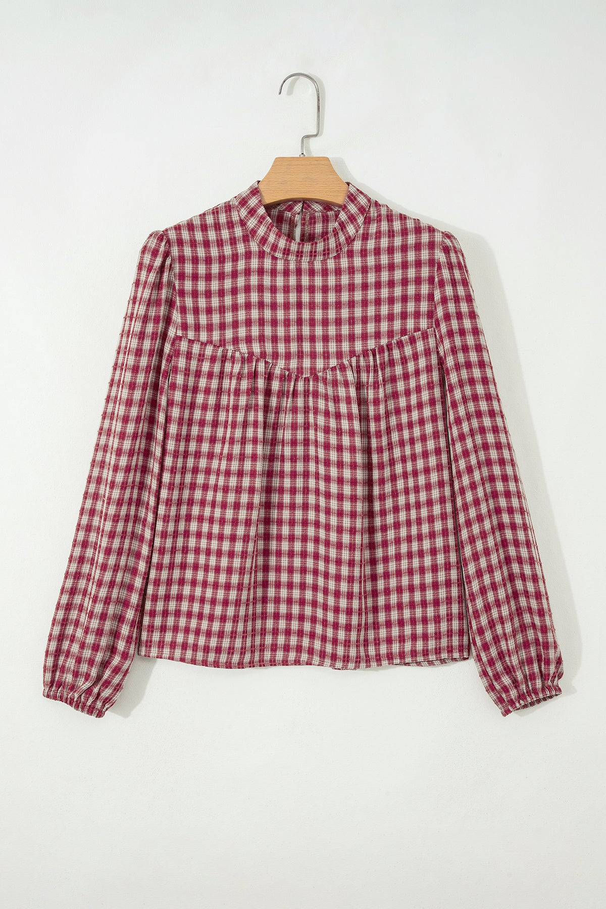 Plaid Keyhole Pleated Blouse