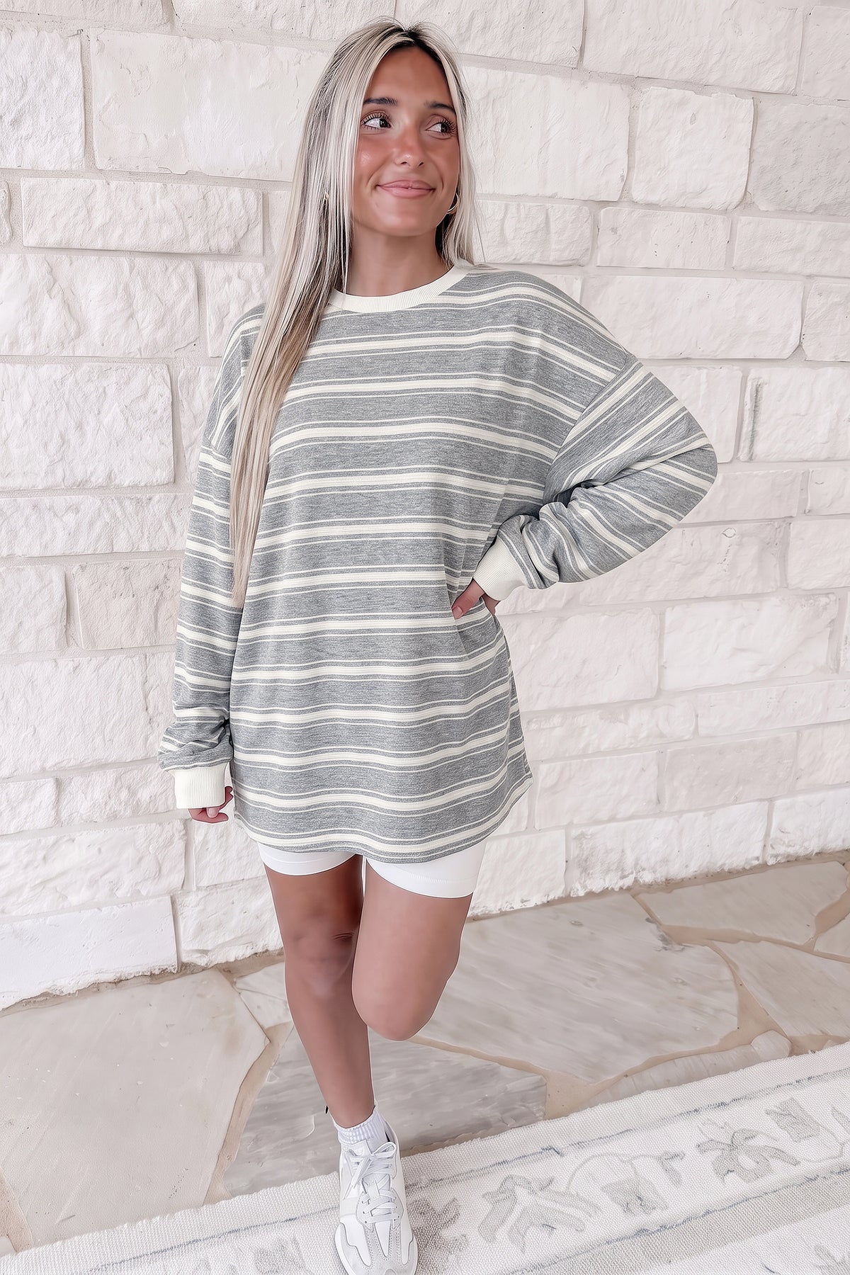 Gray Stripe Relaxed Tunic Top