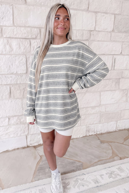 Gray Stripe Relaxed Tunic Top