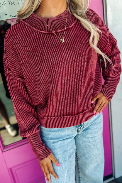 Red Dahlia Ribbed High-Neck Sweater