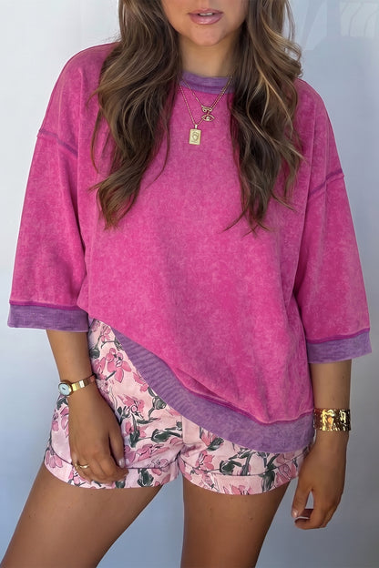 Strawberry Mineral Wash Contrast Top