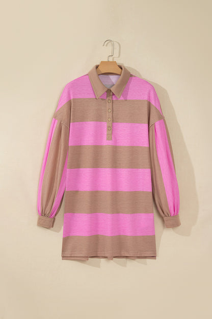 Rose Stripe Button Shift Dress