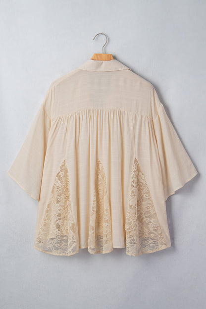 Sheer Lace Bracelet-Sleeve Shirt