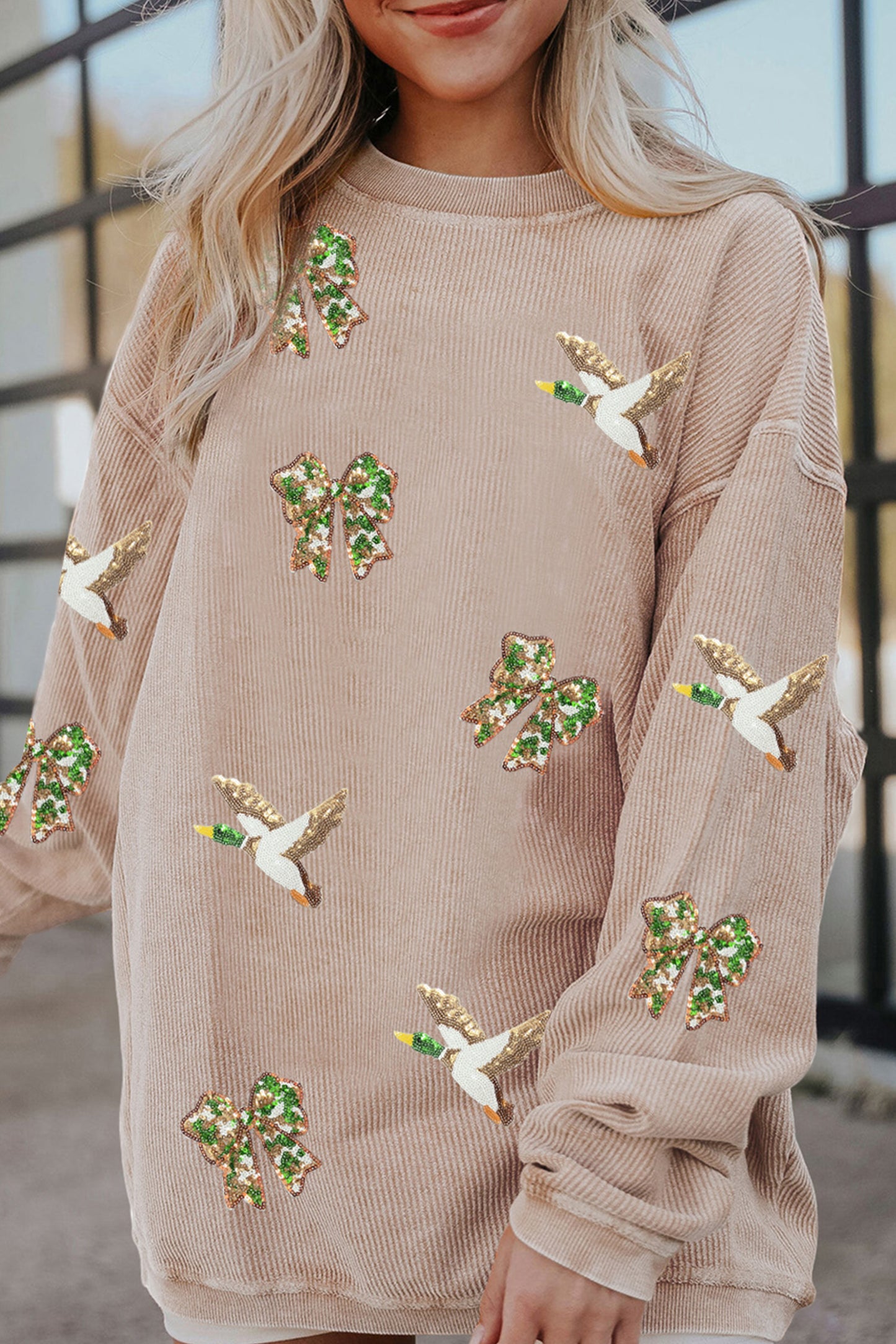 Marsh Sequin Mallard Bow Ribbed Sweatshirt