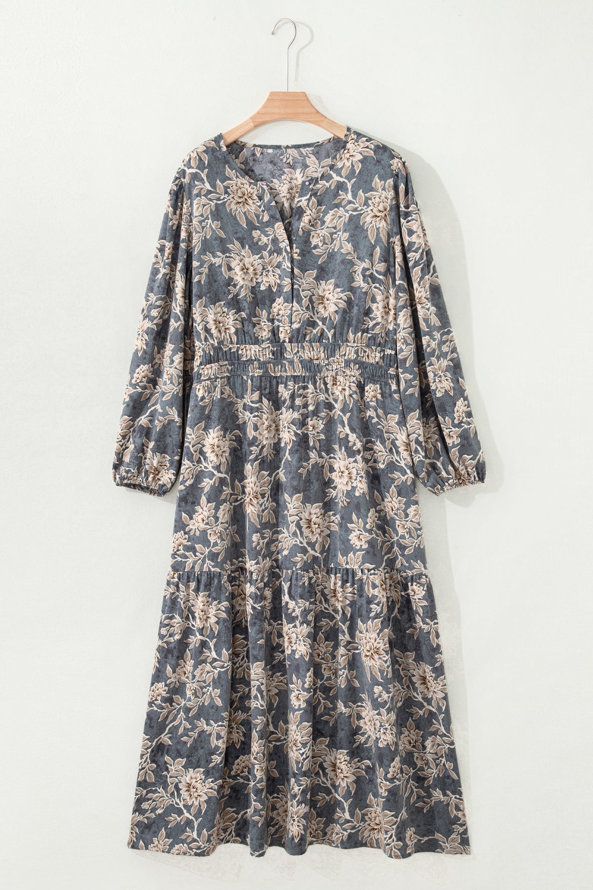 Sky Blue Floral Smocked Maxi Dress