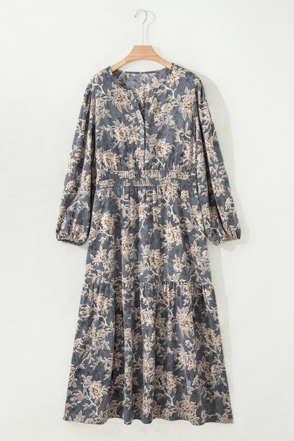 Sky Blue Floral Smocked Maxi Dress