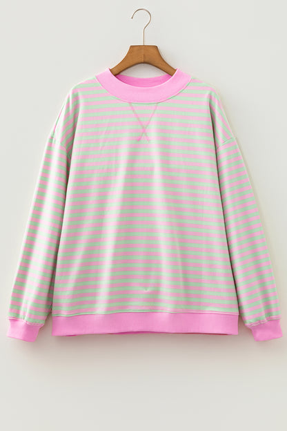 Green Stripe Striped Stand Neck Long Sleeve Sweatshirt