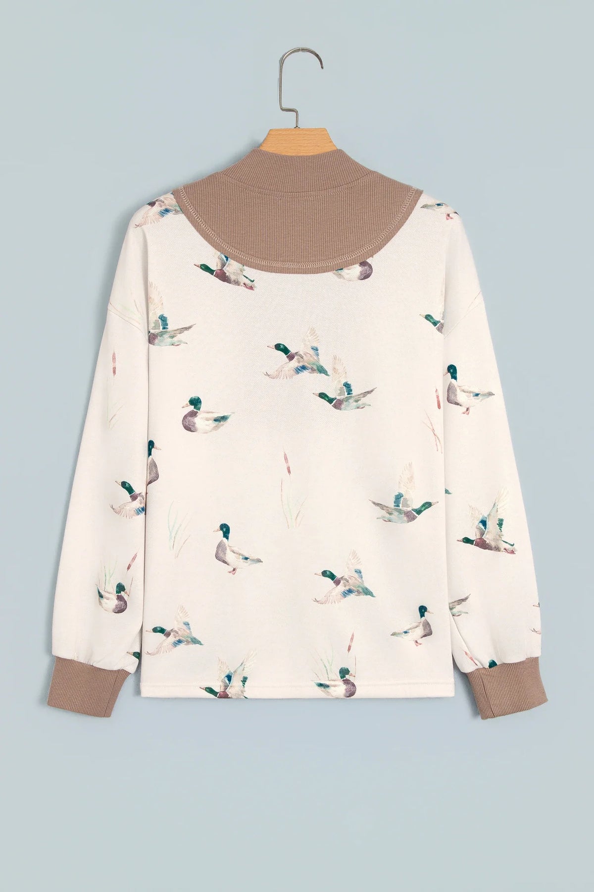 Mallard Ribbed Patchwork Zip Neck Long Sleeve Top — product image 3