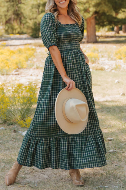 Porch Plaid Square Neck Dress