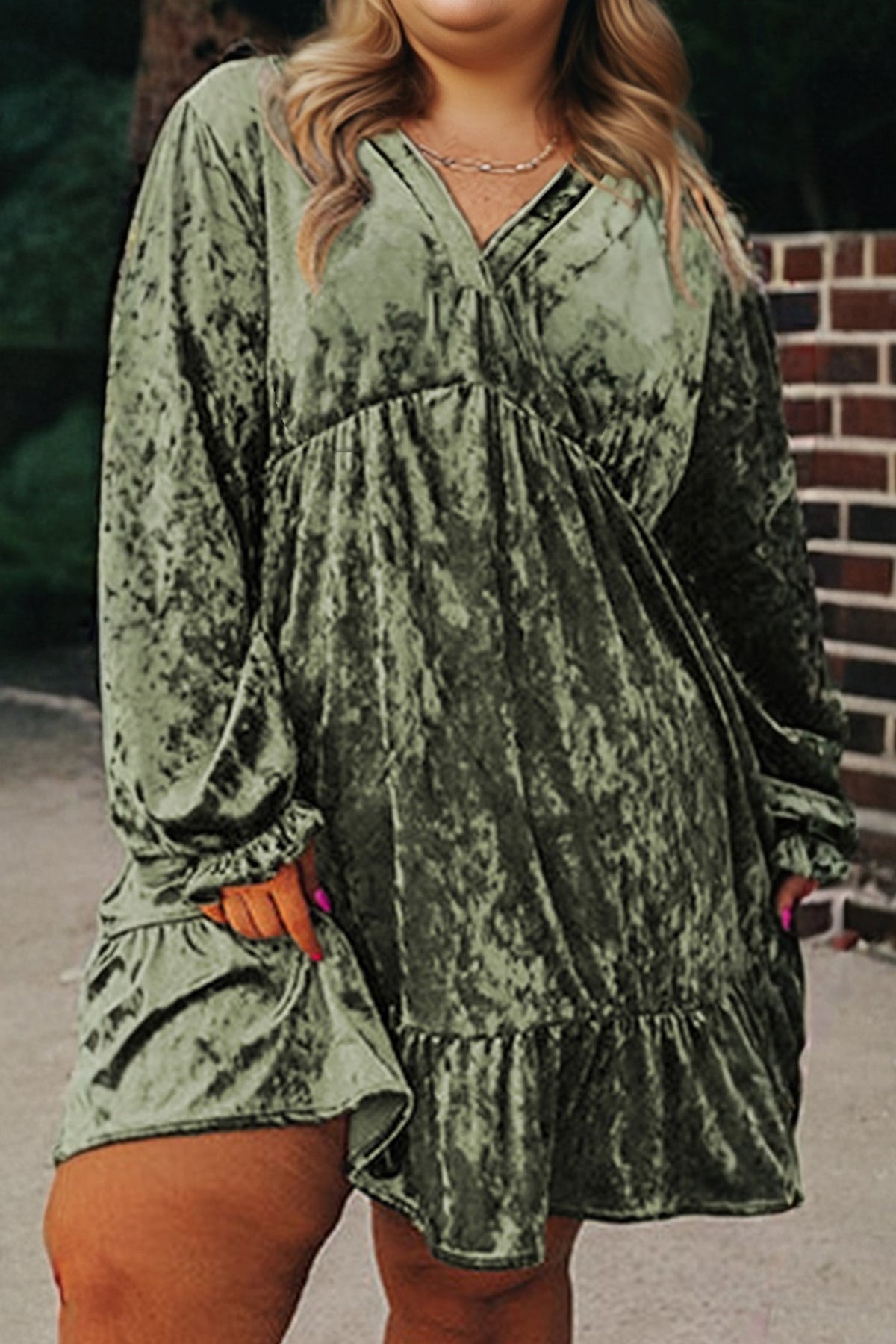 Emerald Velvet Babydoll Dress