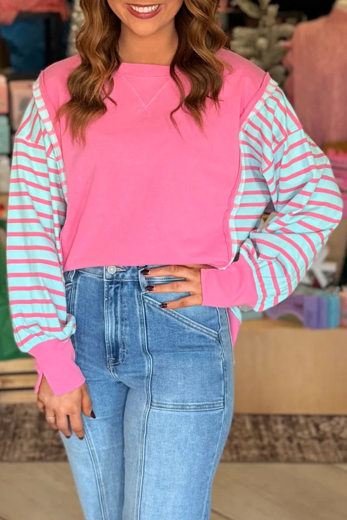 Striped Colorblock Split-Hem Top