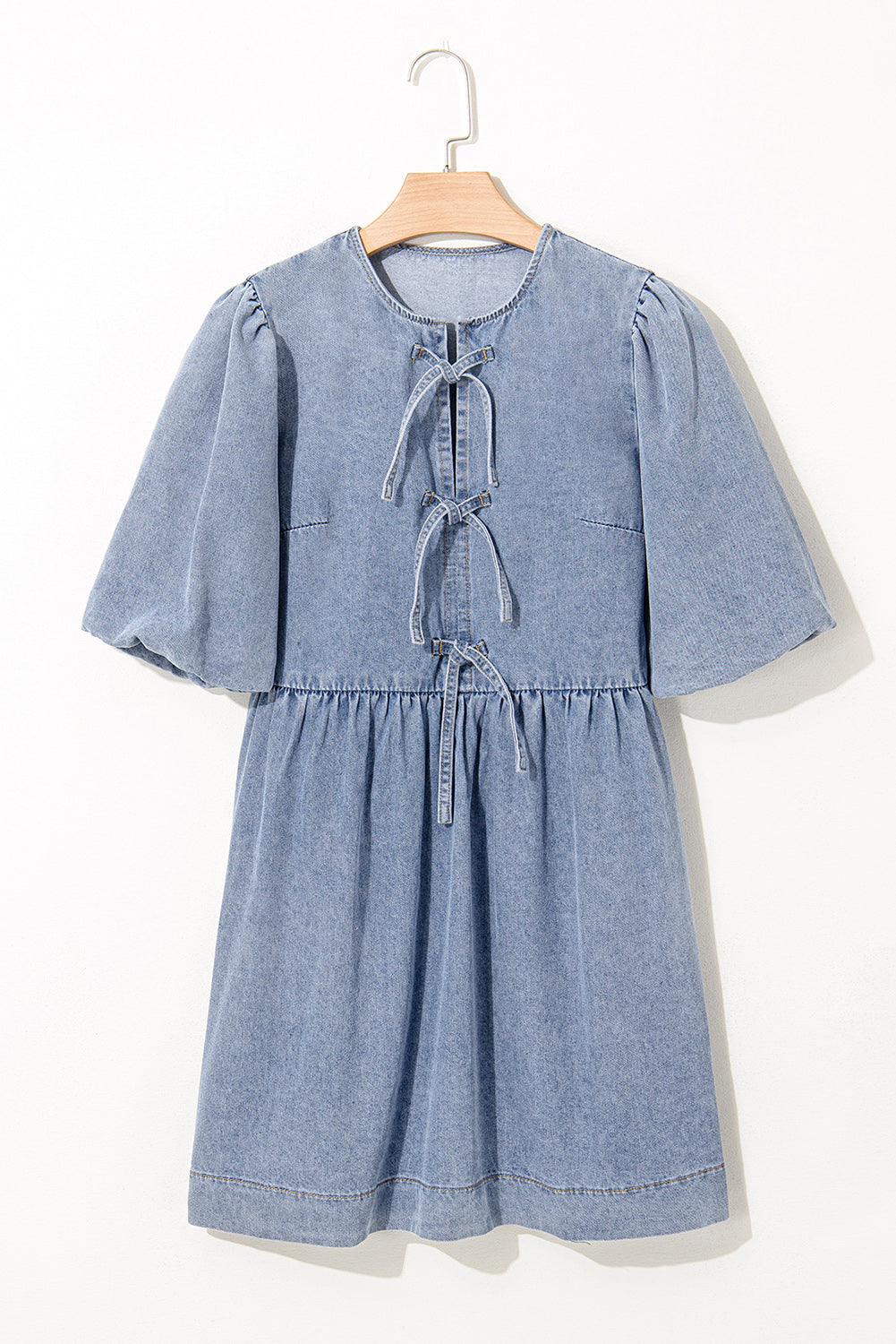 Bluebell Denim Bow Puff Sleeve Mini Dress