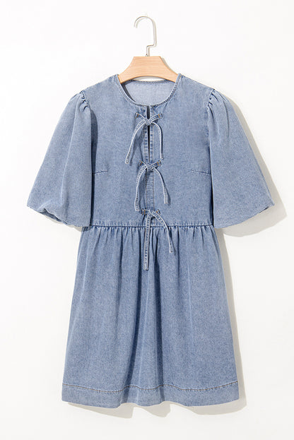 Bluebell Denim Bow Puff Sleeve Mini Dress