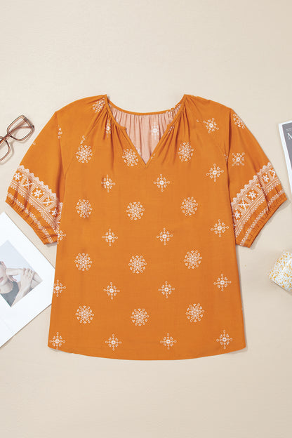 Floral Notched-Neck Blouse