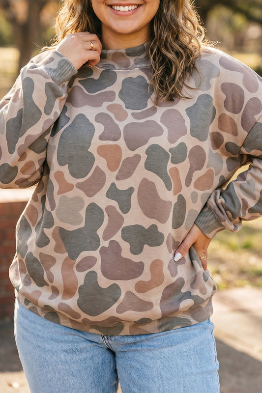 Cedar Camo Ribbed Plus Size Sweatshirt