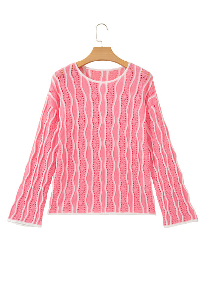 Cloud Nine Wavy Eyelet Knit Sweater
