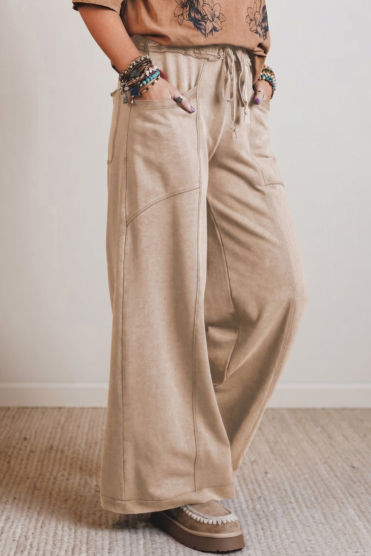 Ashleigh Blue Mineral Wash Drawstring Retro High Waist Wide Leg Western Pants
