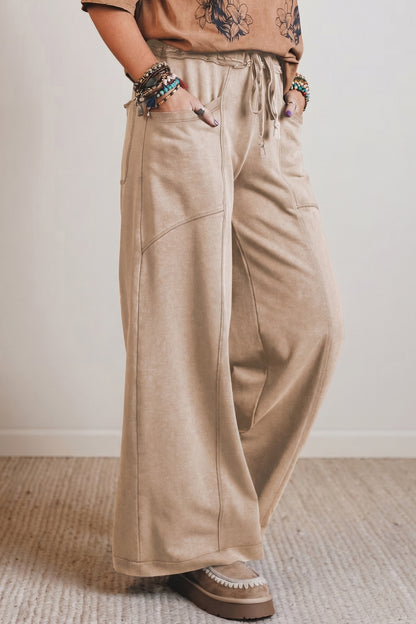 Ashleigh Blue Mineral Wash Drawstring Retro High Waist Wide Leg Western Pants