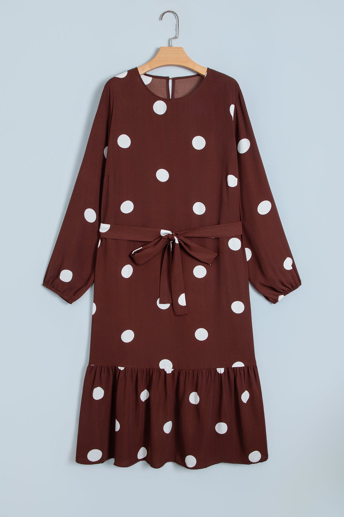 Brown Polka Dot Tie-Waist Dress