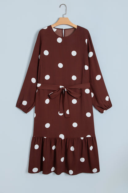 Brown Polka Dot Tie-Waist Dress