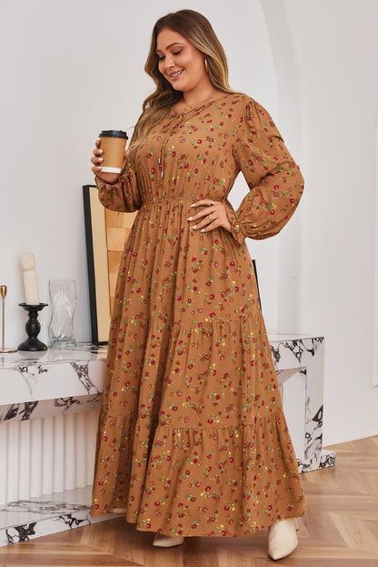 Brown Floral Tiered Maxi Dress