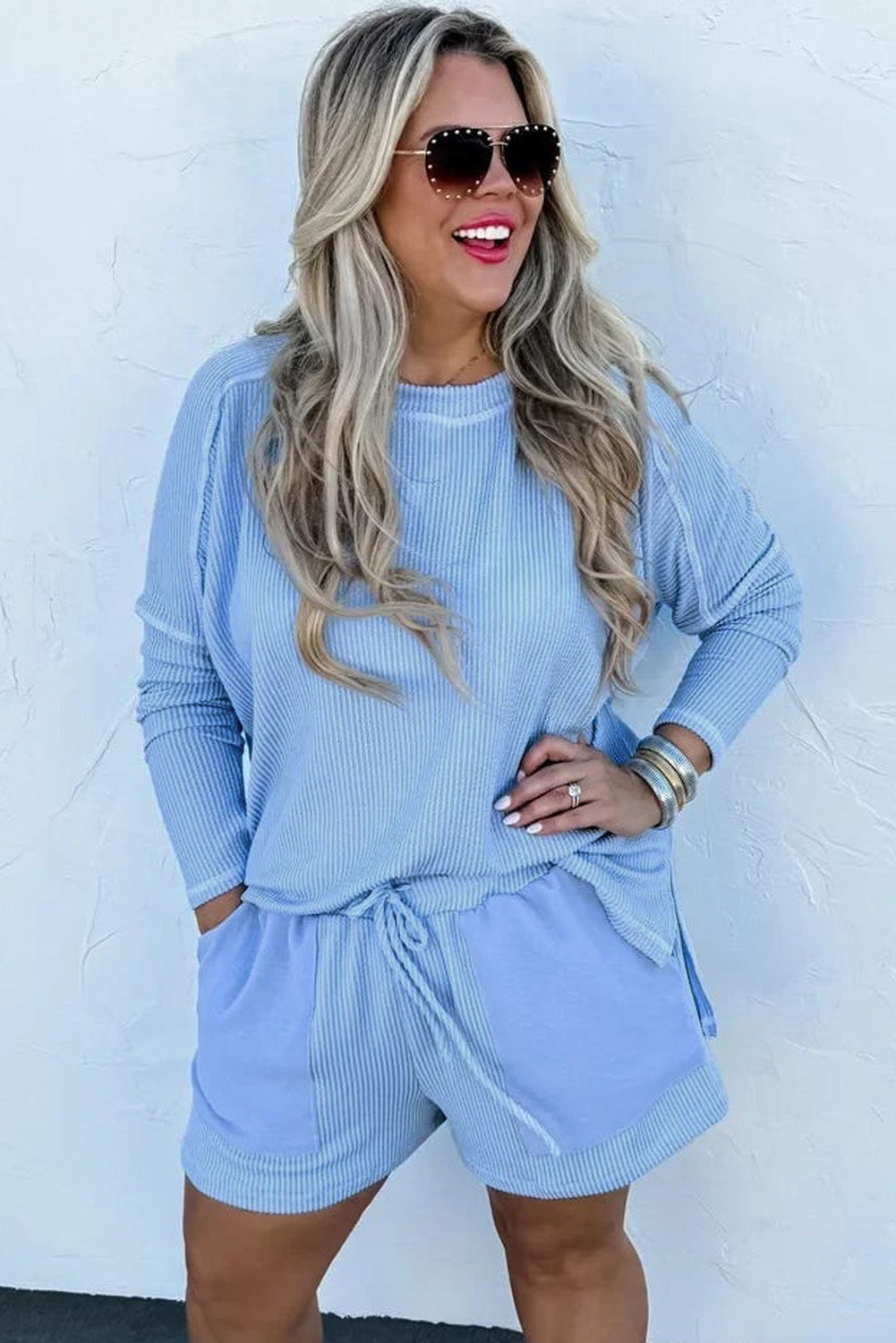 Lakeside Ribbed Plus Size Top And Shorts Set