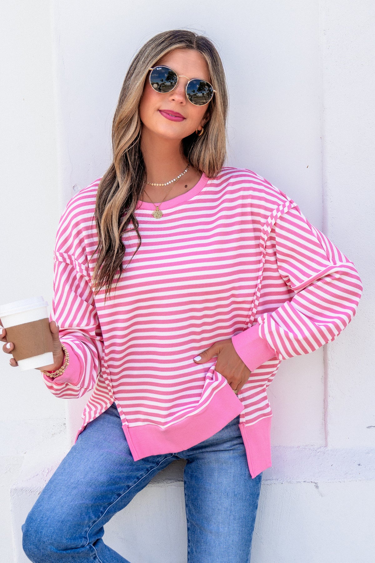 Textured Colorblock Split-Hem Top