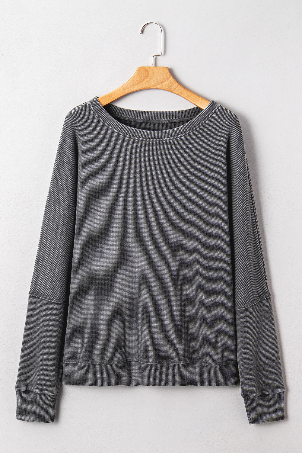Waffle Knit Patchwork Long Sleeve Loose Top