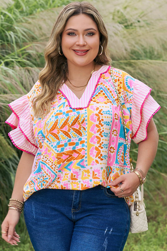 Geometric Stripe-Trim Blouse