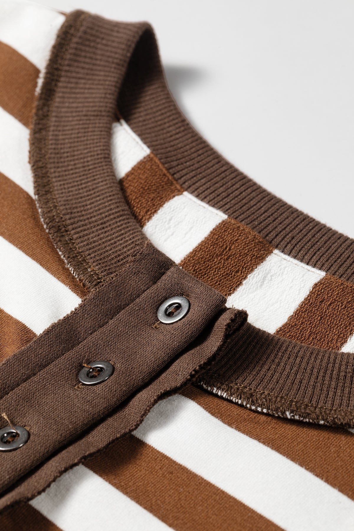 Brown Stripe Exposed-Seam Henley Sweatshirt