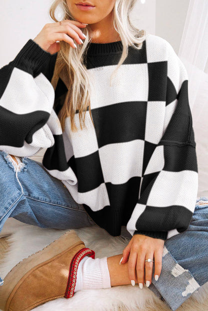Cedar Checkered Bishop Sleeve Sweater