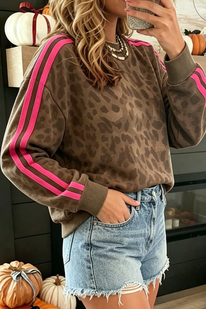 Leopard Stripe Pullover Sweatshirt