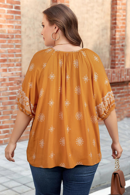 Floral Notched-Neck Blouse