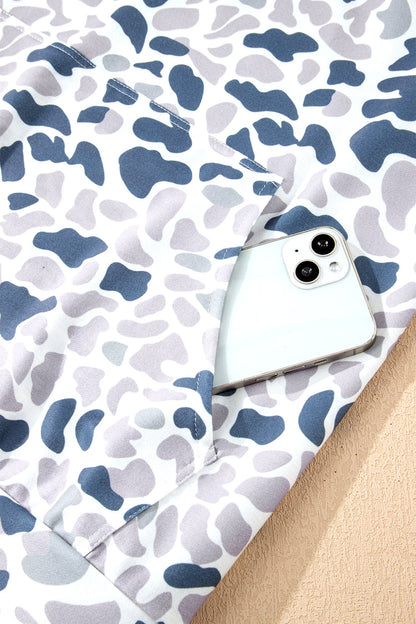 Plus Size Camo Quarter Zip Kangaroo Pocket Sweatshirt