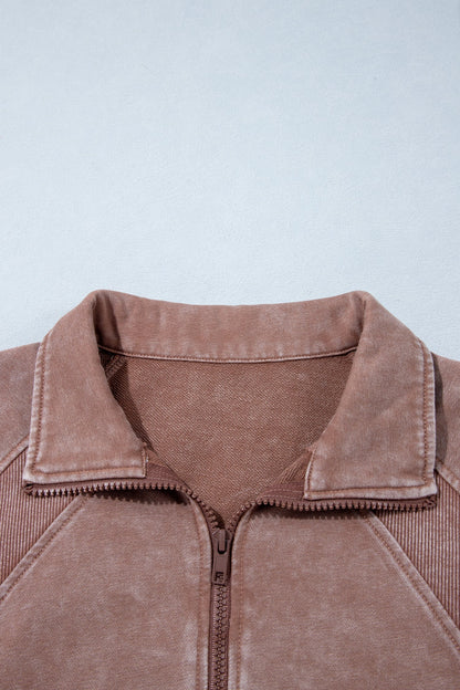 Mineral Wash Half-Zip Ribbed Hem Sweatshirt