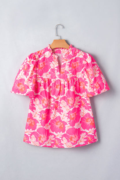 Floral Bubble-Sleeve Blouse