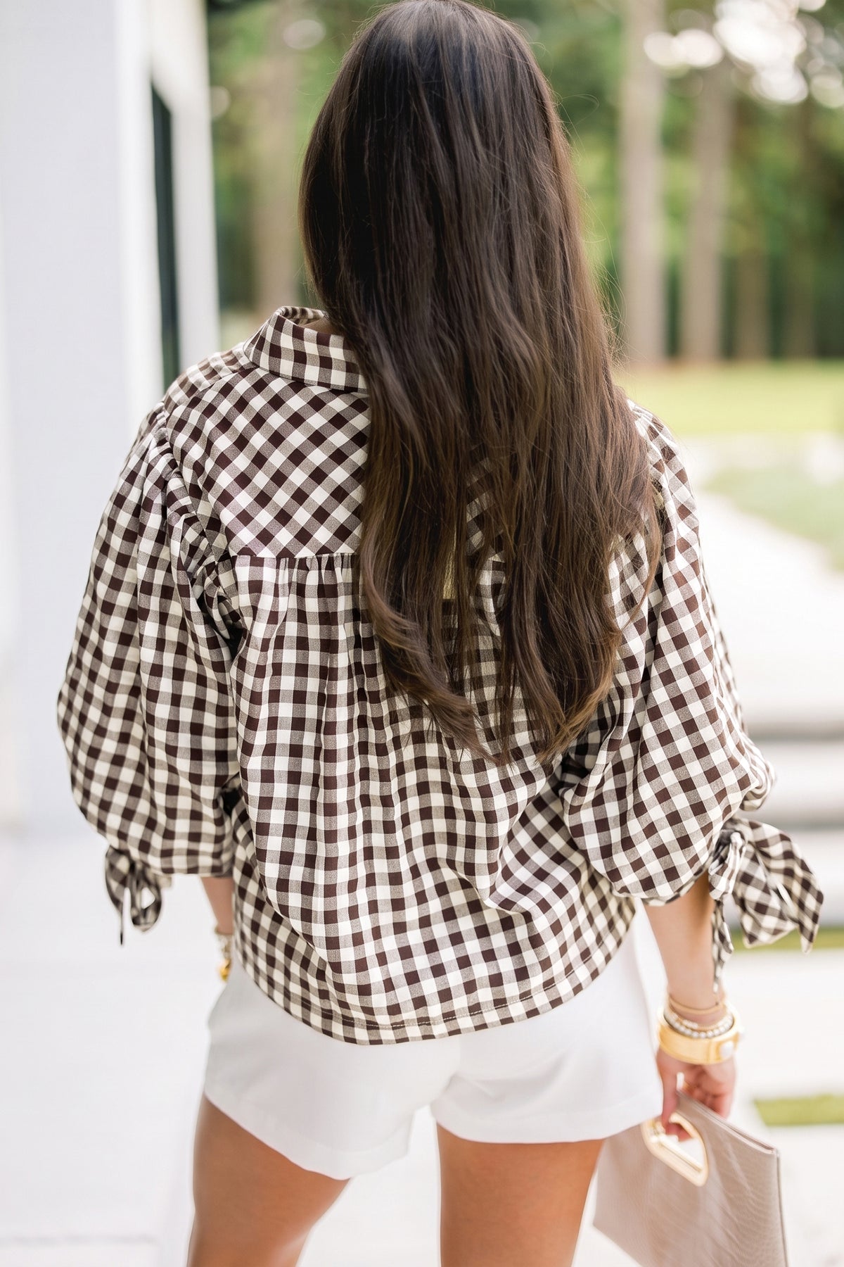 Plaid Tie-Front Button-Up Shirt