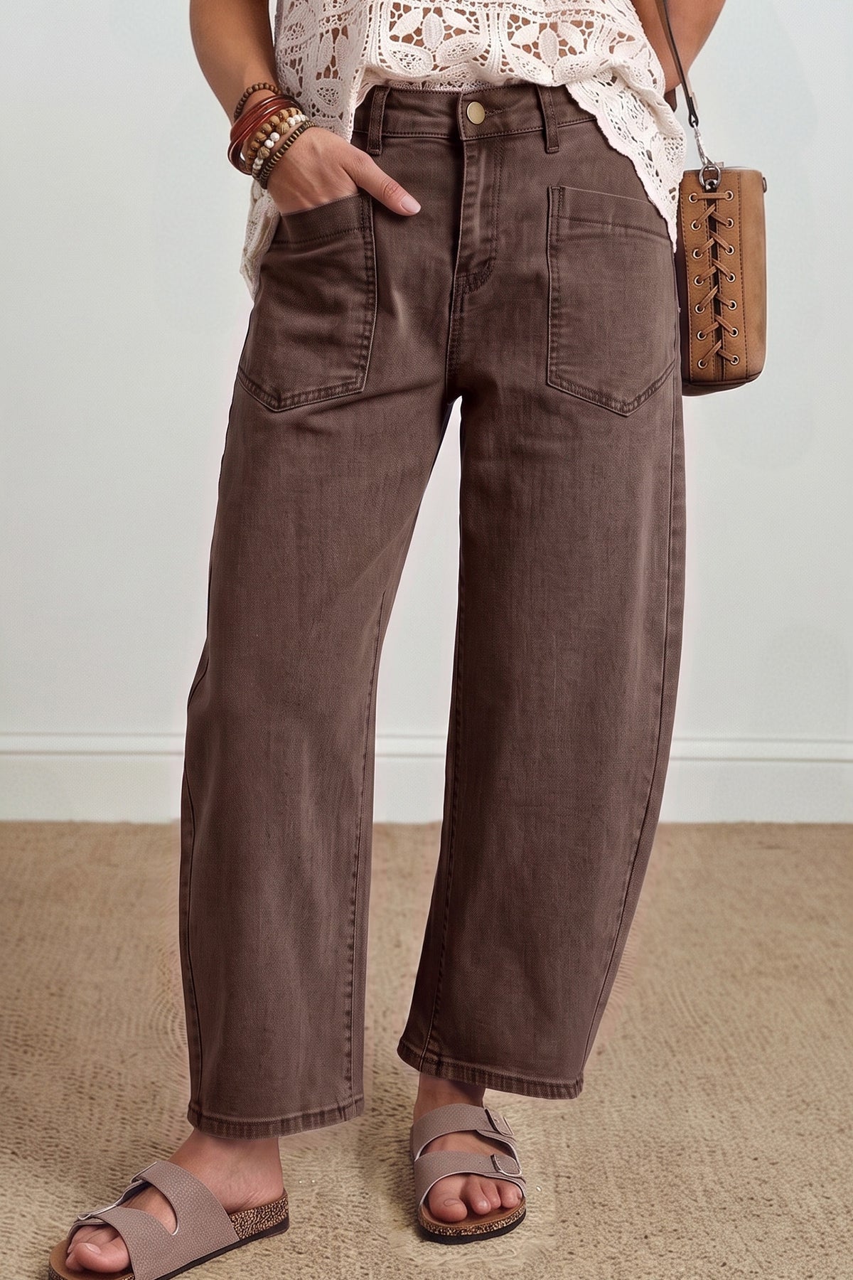 Patch-Pocket Ankle Barrel Jeans