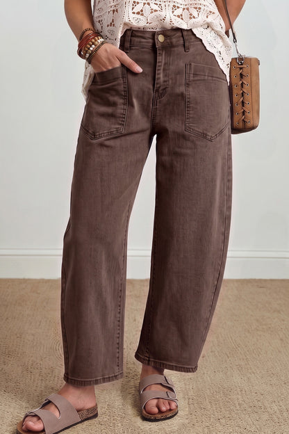 Patch-Pocket Ankle Barrel Jeans