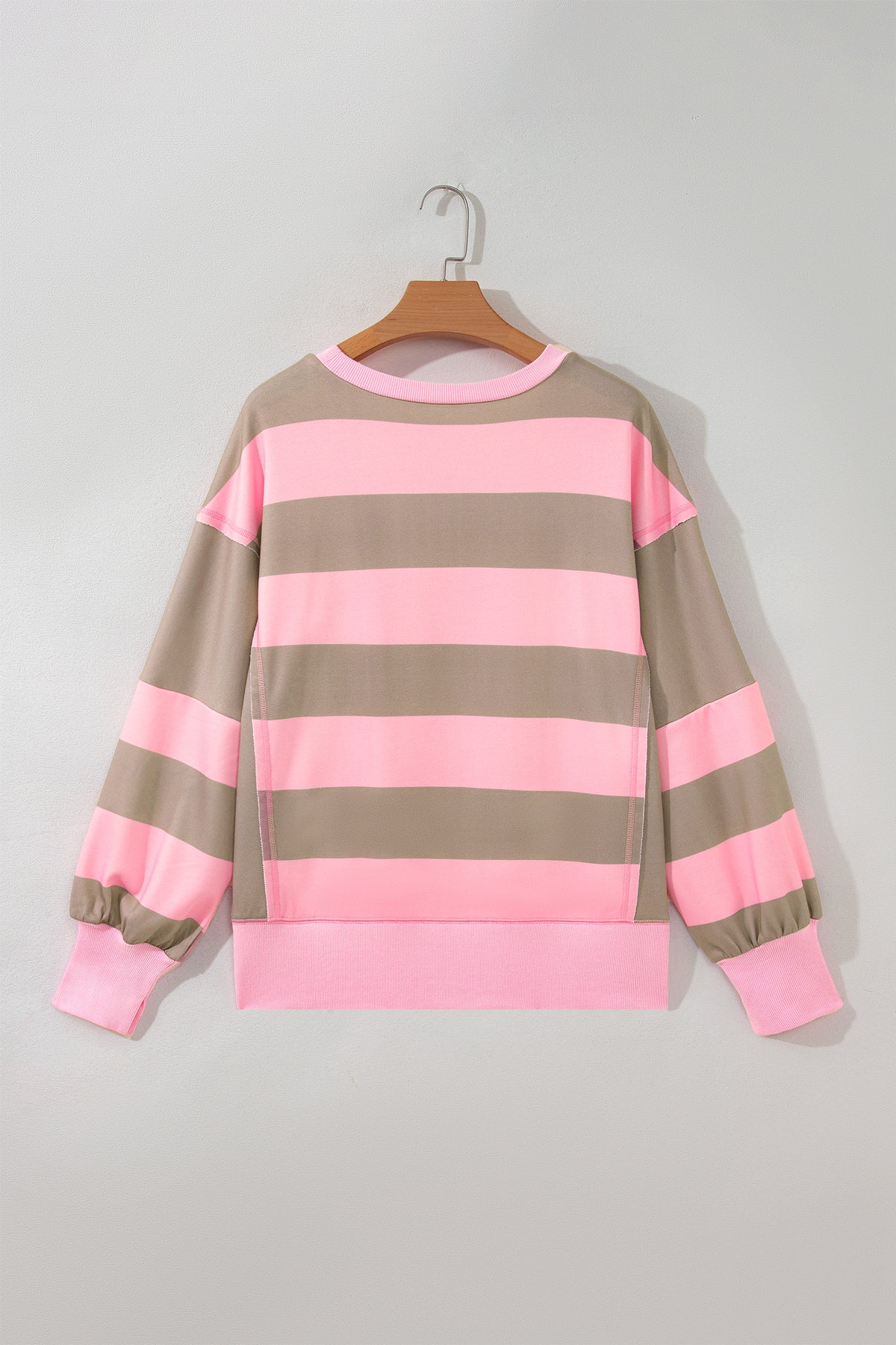 Striped Raw-Seam Drop-Shoulder Sweatshirt