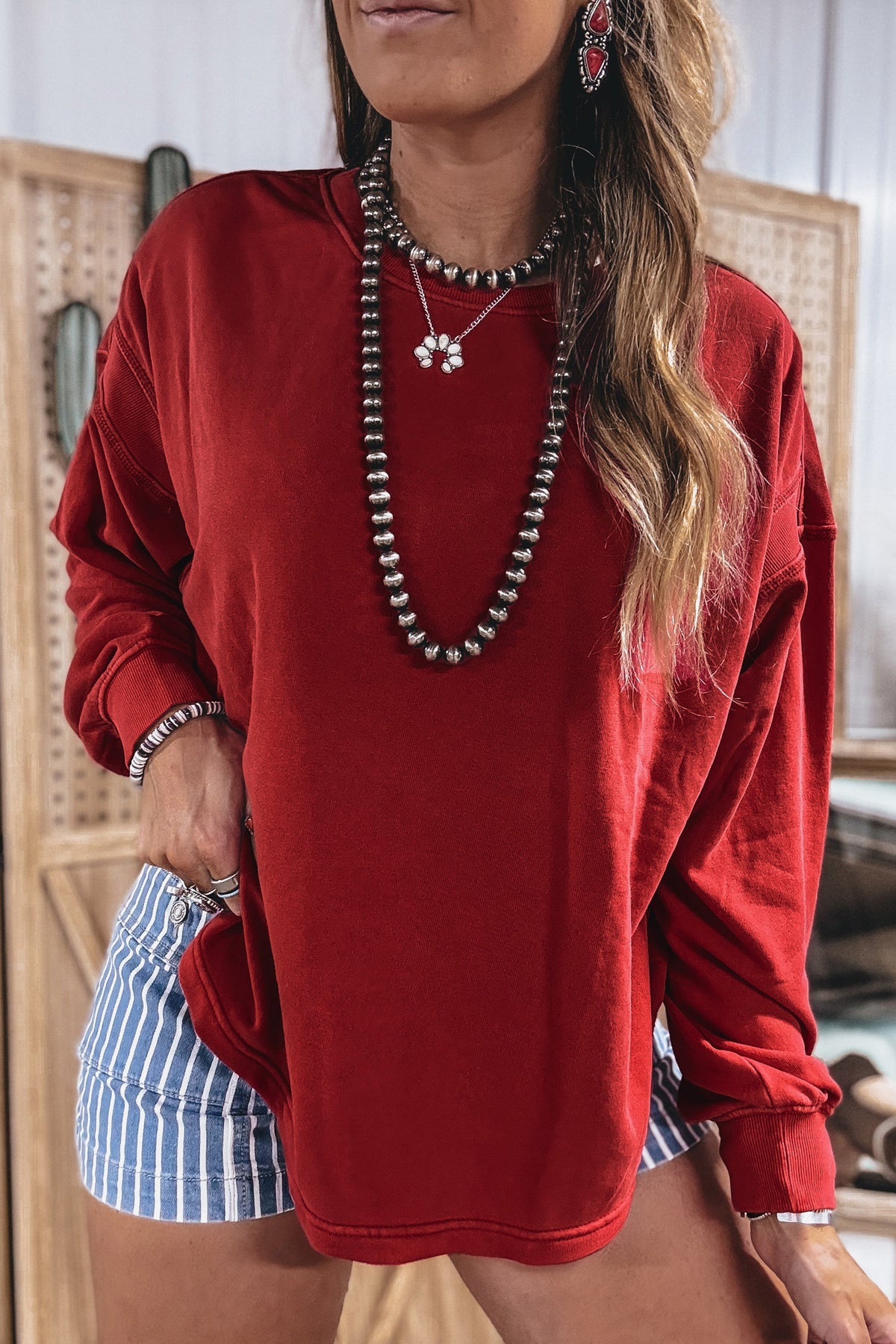 Cutout-Back Drop-Shoulder Sweatshirt
