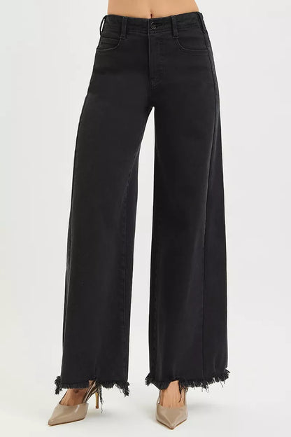 RISEN Tummy Control Frayed Hem Palazzo Jeans