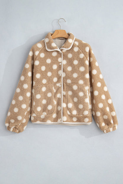 Polka Dot Fleece Zipped Pocket Button Up Jacket